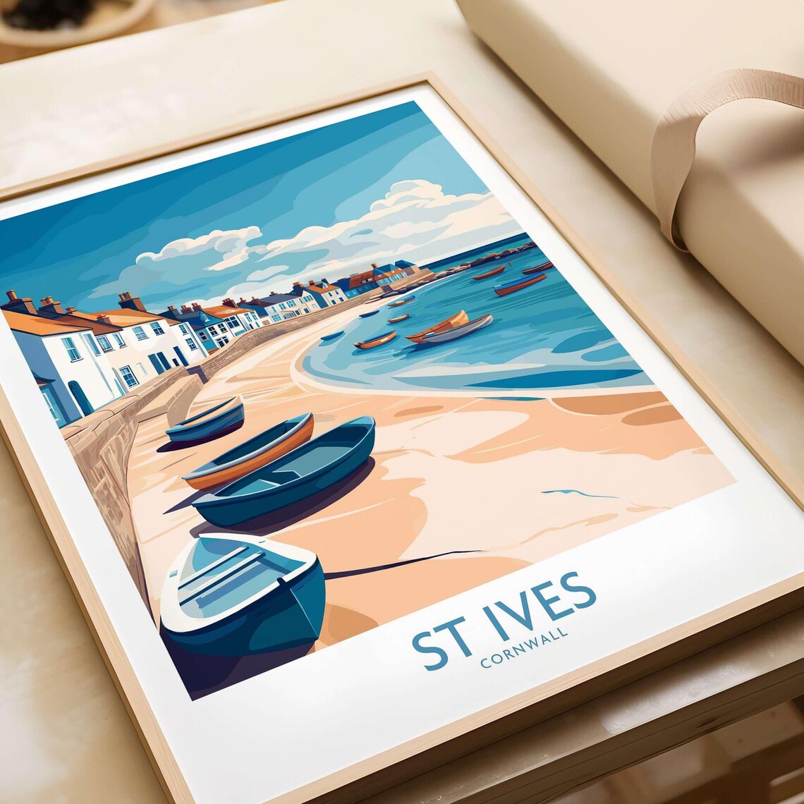 St Ives Cornwall Harbor Beached Boats Seaside Vintage Travel Poster
