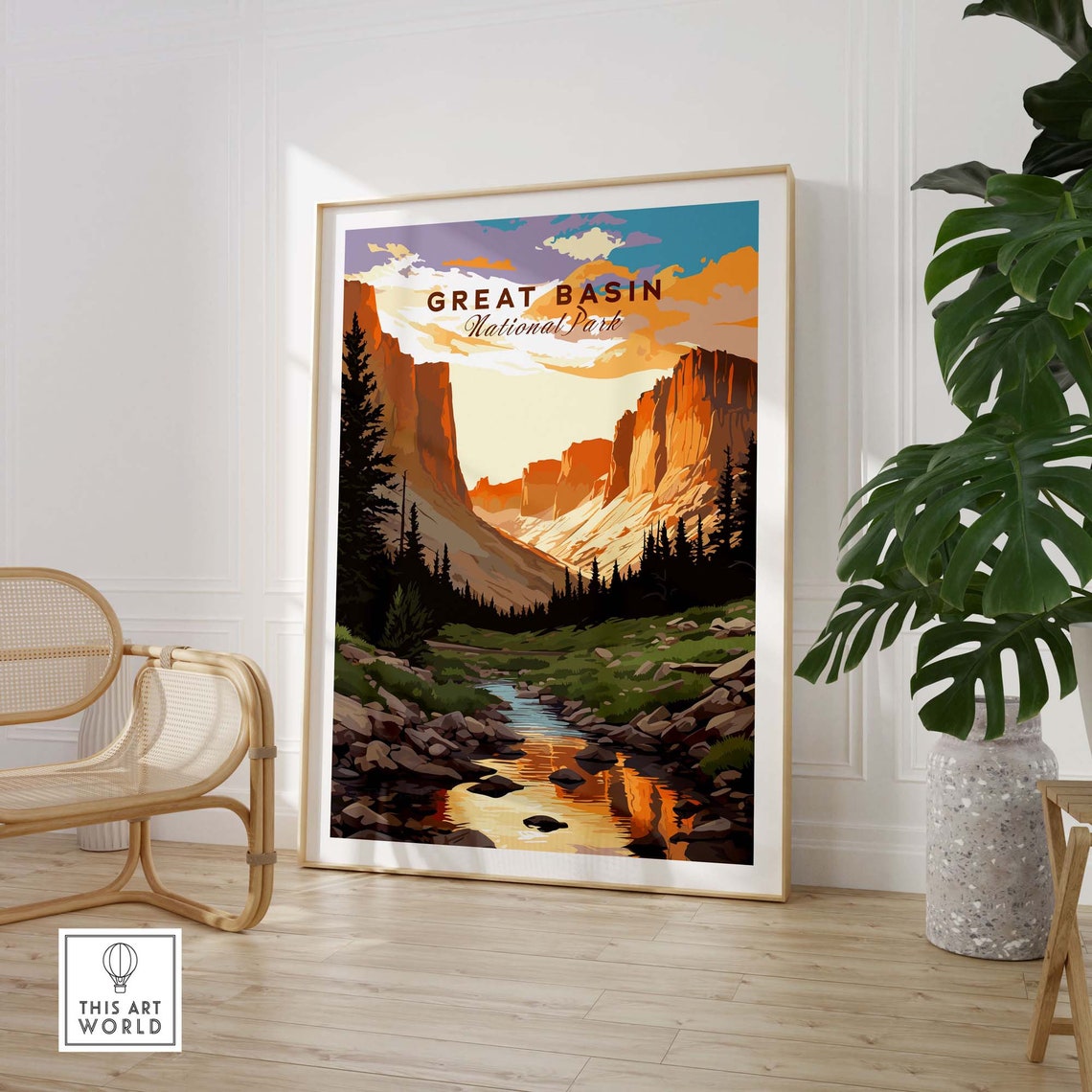 Great Basin National Park Sunset Glow Canyon Stream Pines Poster - Image 3