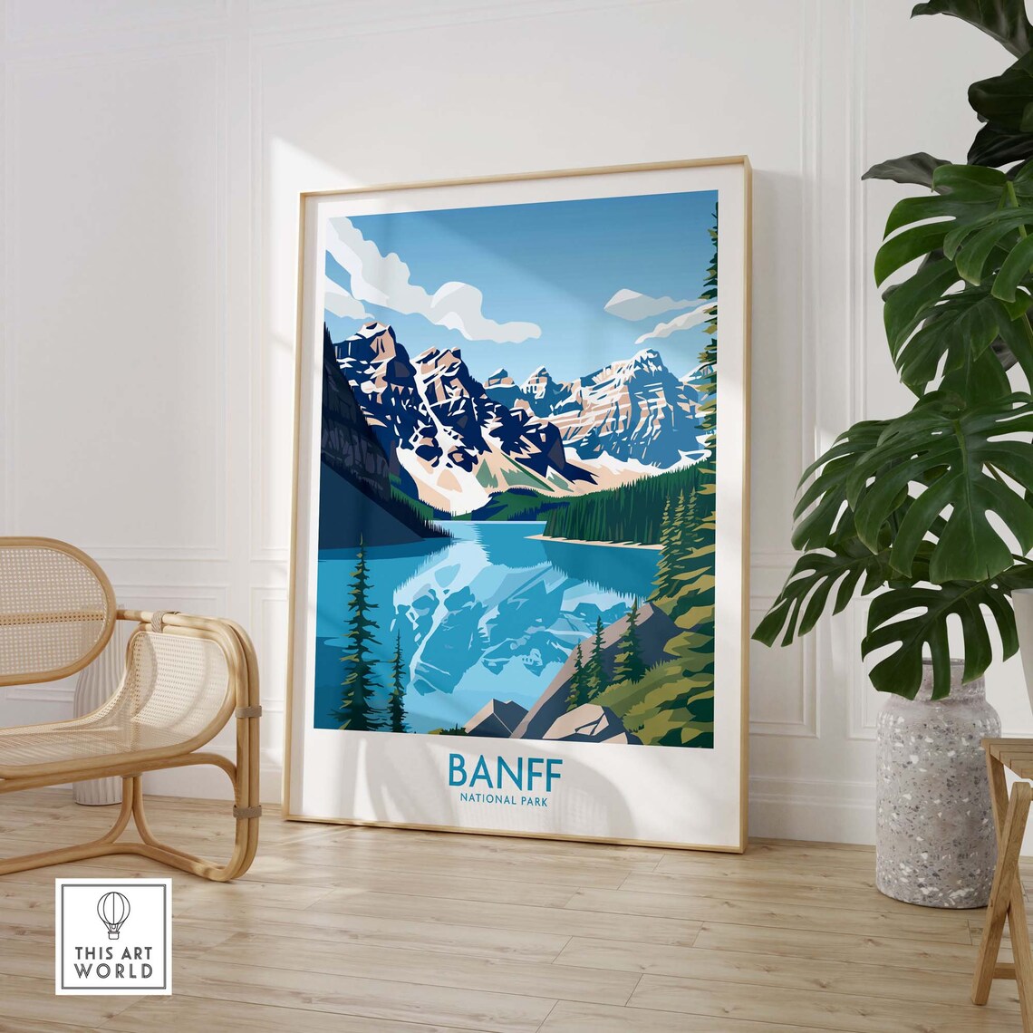 Banff National Park Turquoise Lake and Rocky Peaks Travel Poster - Image 3