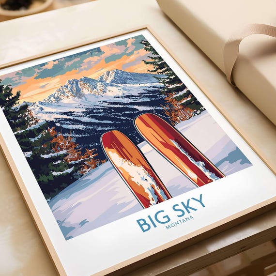 Big Sky Ski Poster, Mountain Cabin Decor