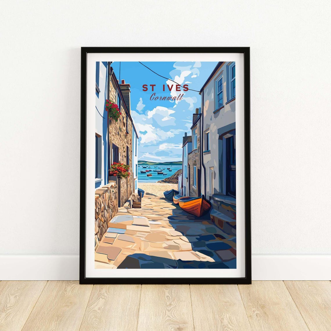 St Ives Cornwall Stone Alleyway Harbor View Vintage Travel Poster