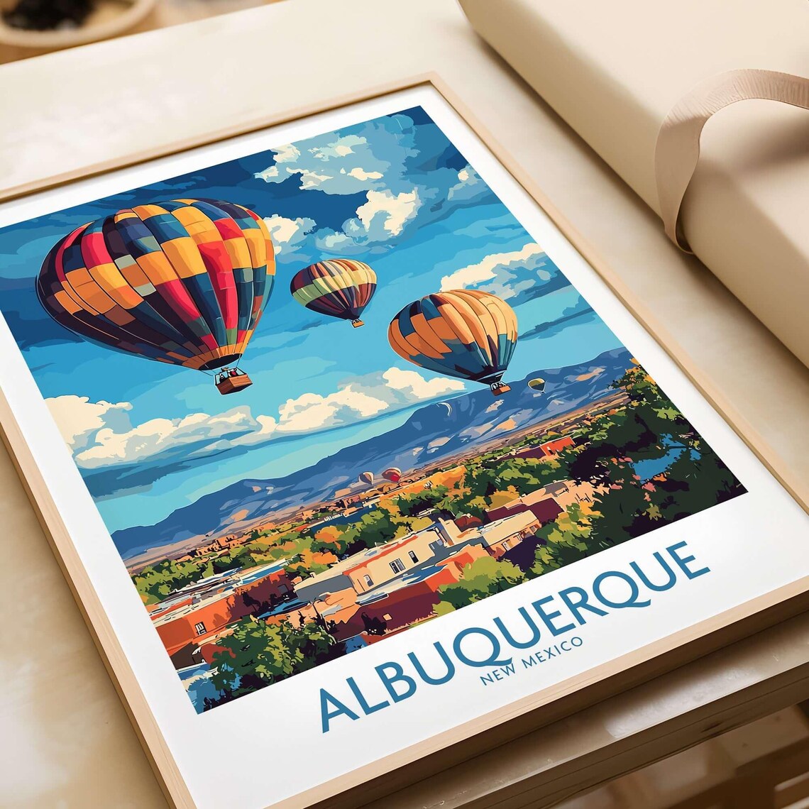 Albuquerque New Mexico Hot Air Balloons City Day View Travel Poster