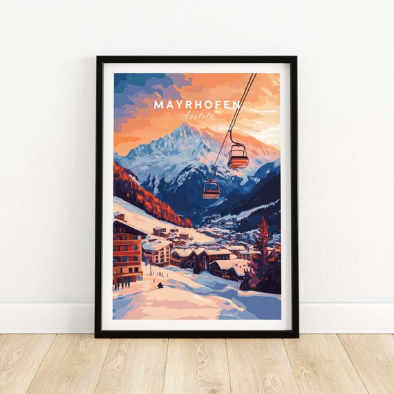 Ski Print Mayrhofen Austria Wall Art Travel Poster Home Decor Artwork Gift Illustration Lover