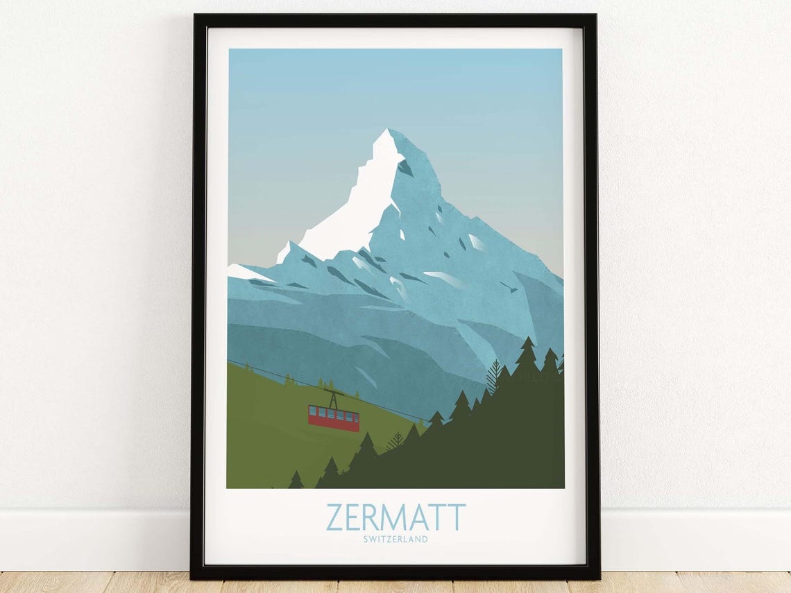 Zermatt Switzerland Matterhorn Cable Car Illustration Travel Poster