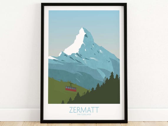 Zermatt Poster Switzerland Print Ski Resort Wall Art Swiss Alps Travel Poster Matterhorn Print Swiss Home Decor Zermatt Gift Art