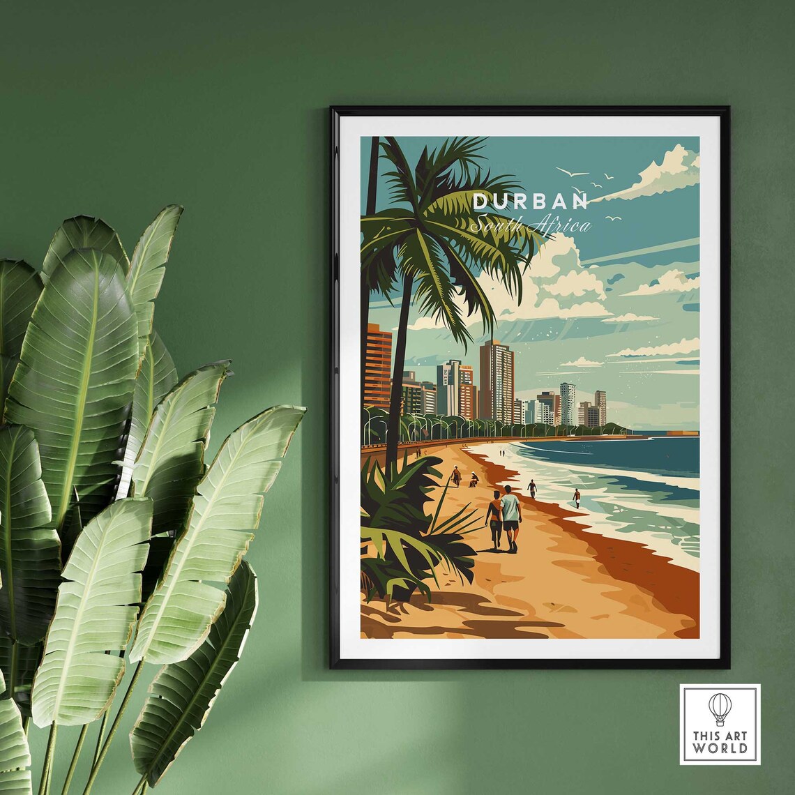 Durban South Africa Golden Beach Palms City Skyline Travel Poster - Image 2