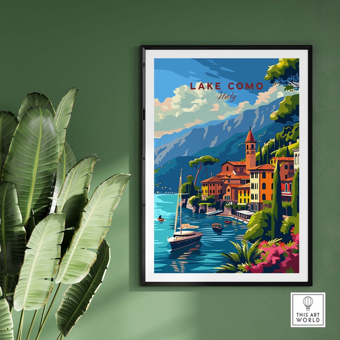Lake Como Italy Harbor Sailboats Lakeside Town Sunset Poster - Image 2