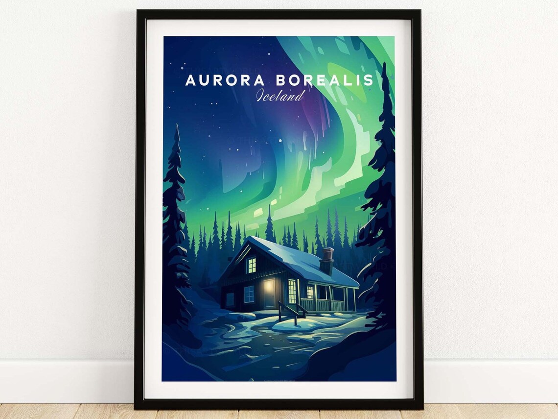 Northern Lights Travel Poster, Home Decor Art