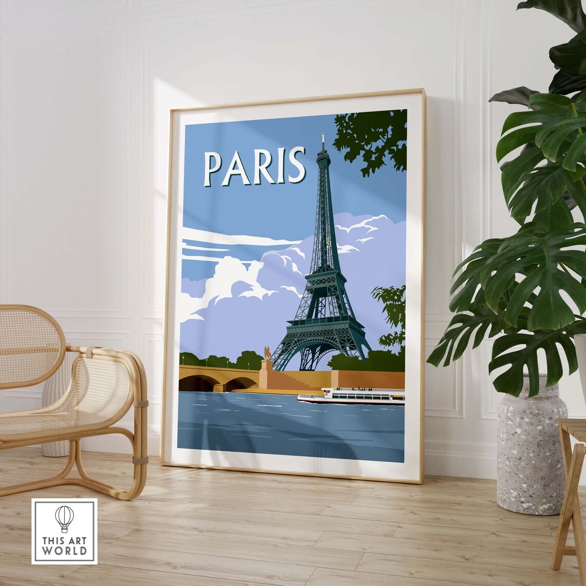 Paris France Eiffel Tower Seine River Cruise Boat Vintage Poster - Image 3
