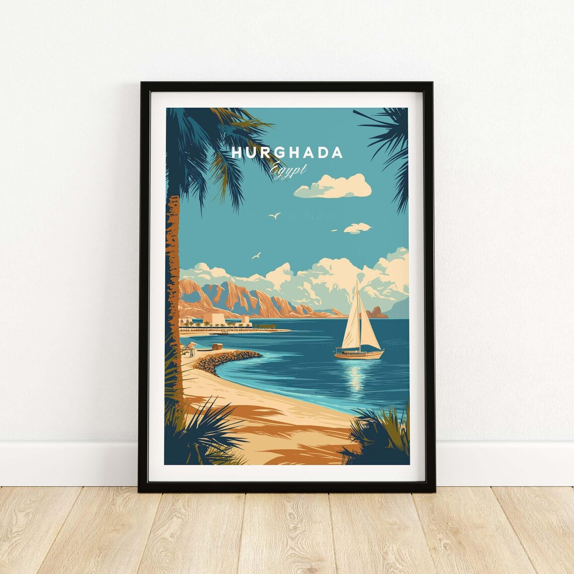 Hurghada Egypt Red Sea Beach Sailboat Palms Tropical Resort Poster