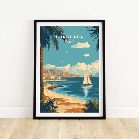 Hurghada Egypt Beach Print Red Sea Wall Art Tropical Resort Decor Coastal Landscape Vacation Memory Gift