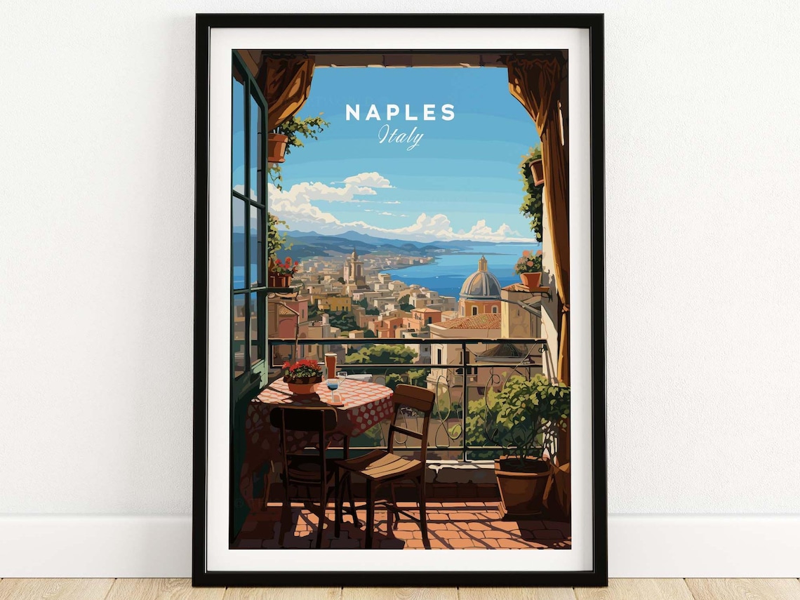 Naples Italy Travel Poster, Illustration Art Print