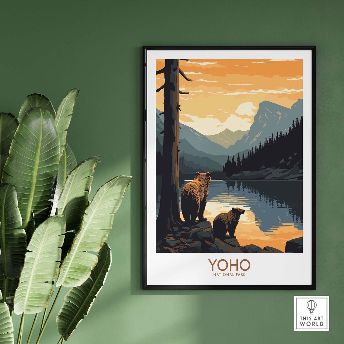 Yoho National Park Bears by Alpine Lake Sunset Travel Poster - Image 2