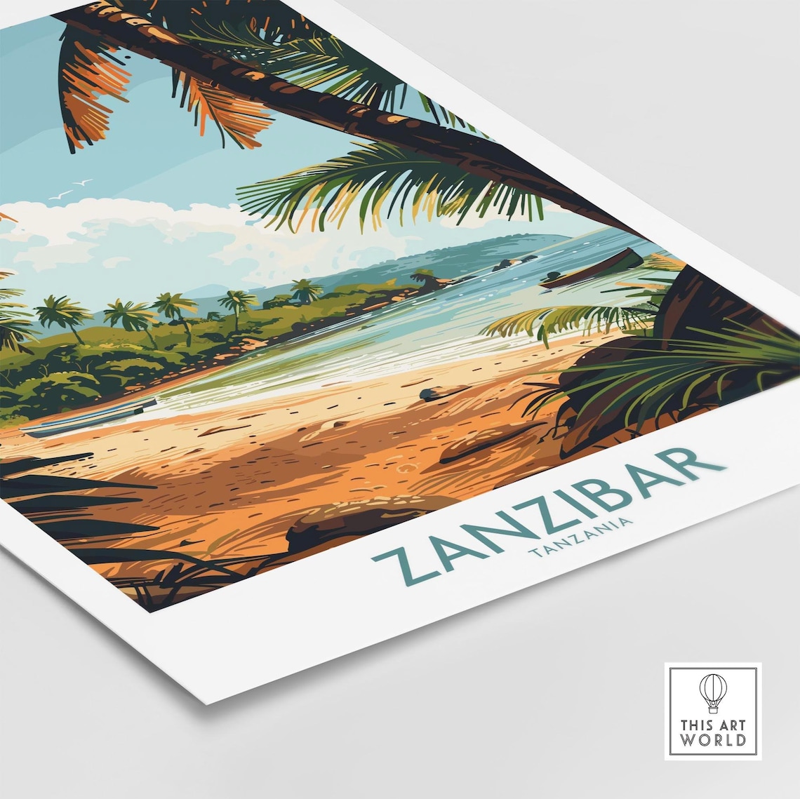 Zanzibar Tanzania Tropical Beach Palm Art Illustration Poster - Image 4