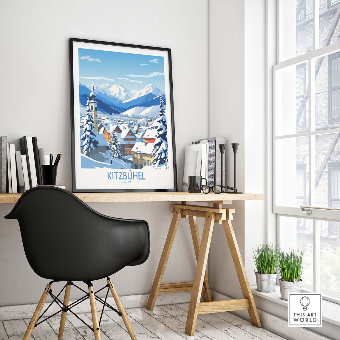 Retro Kitzbuhel Austria Snowy Village Church Winter Alps Poster - Image 4