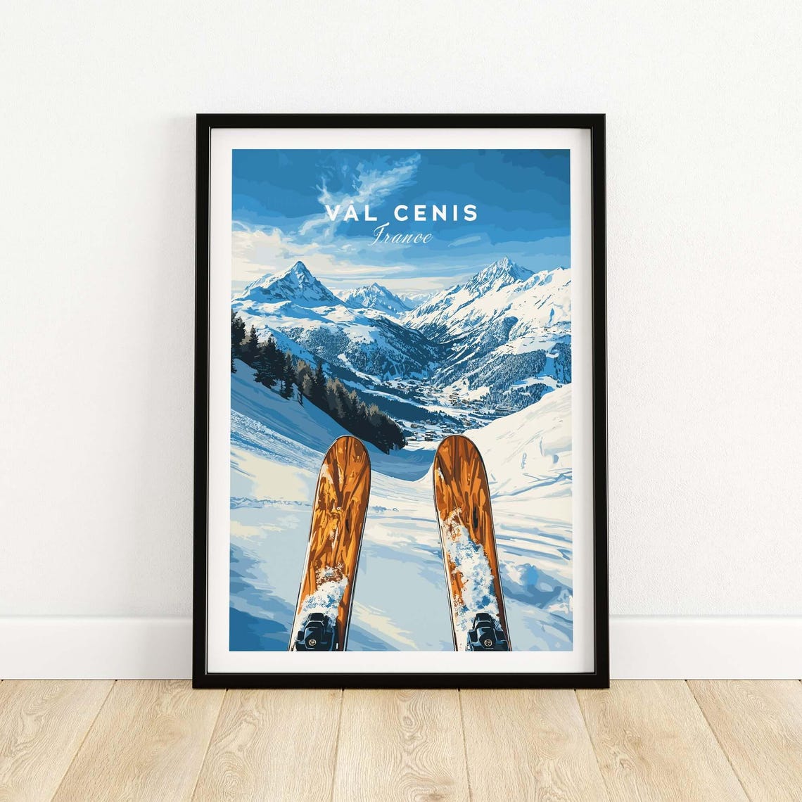 Val Cenis Ski Art Print, Ski Lodge Decor