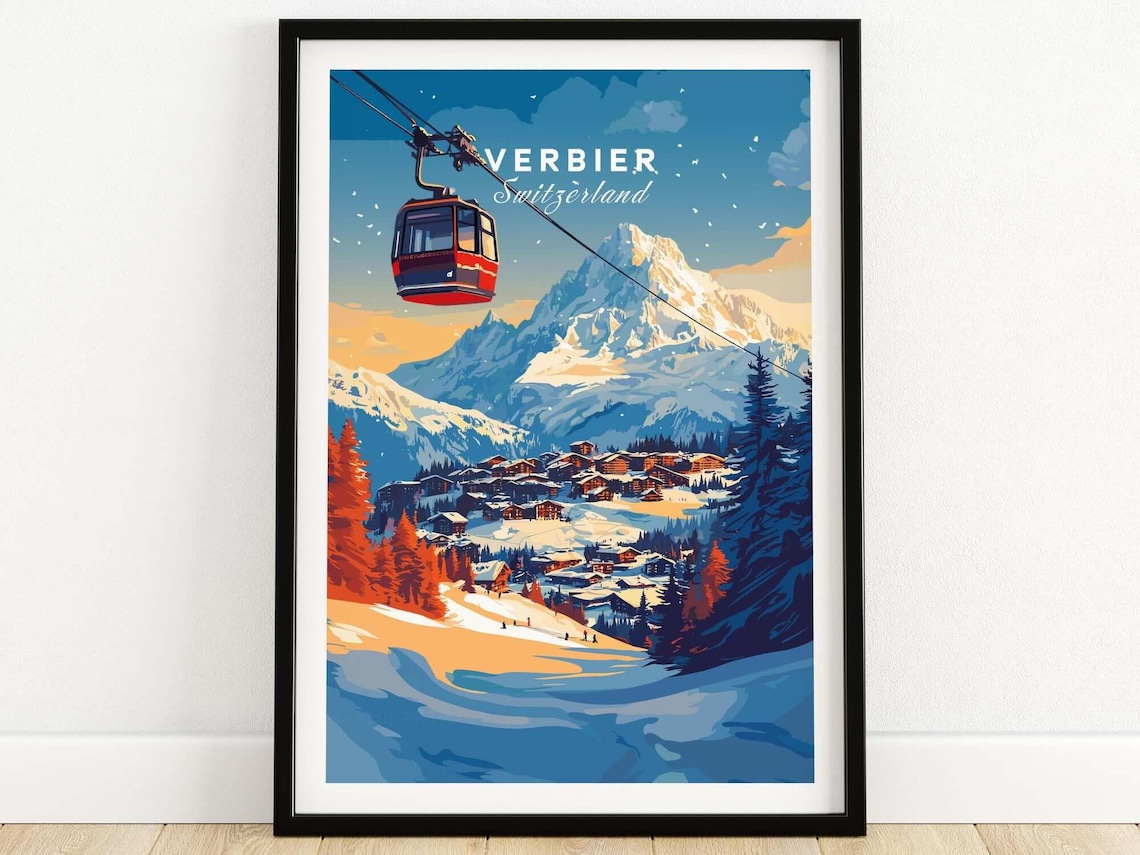Verbier Switzerland Travel Poster, Home Decor Print