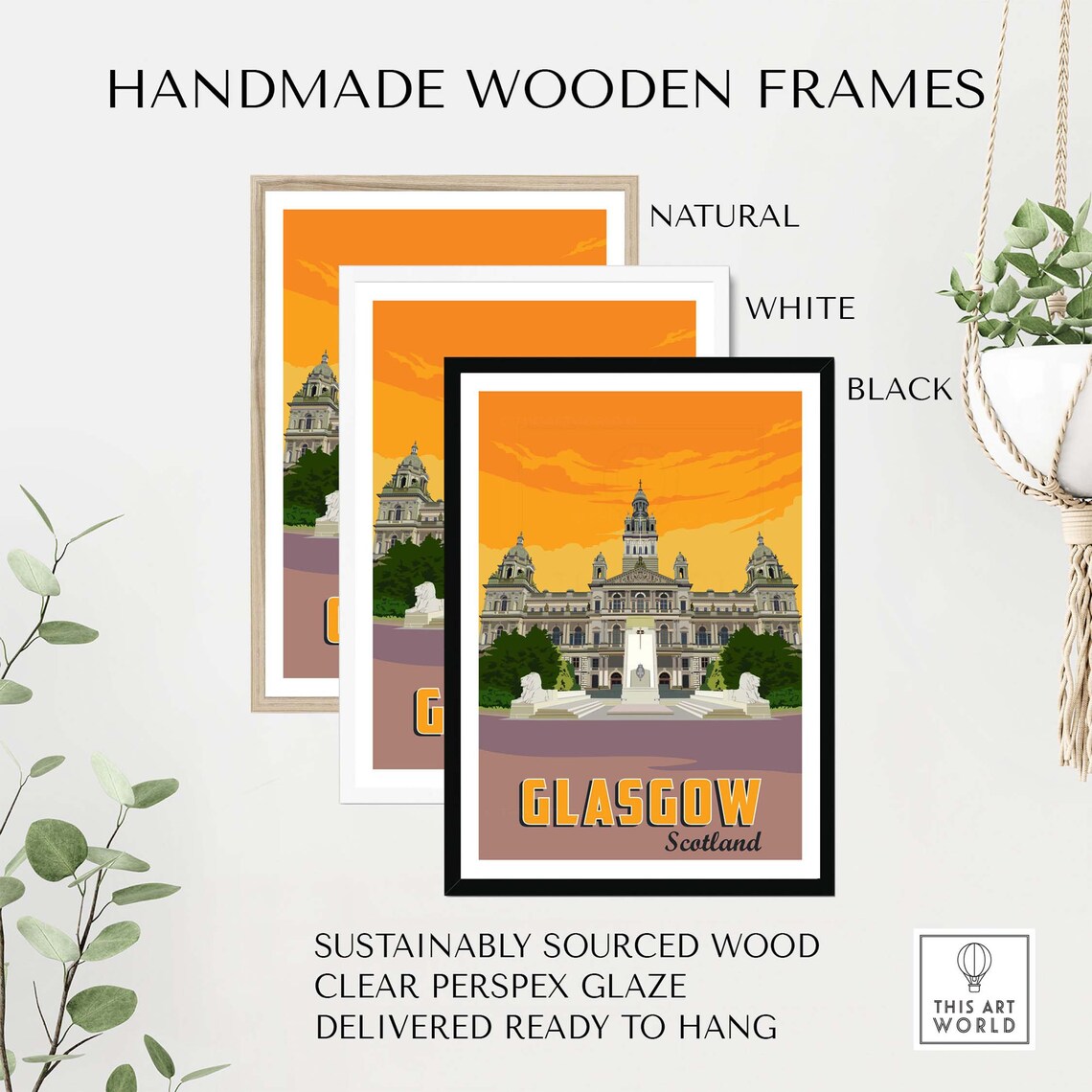 Glasgow Scotland Grand City Chambers George Square Sunset Scene Poster - Image 2