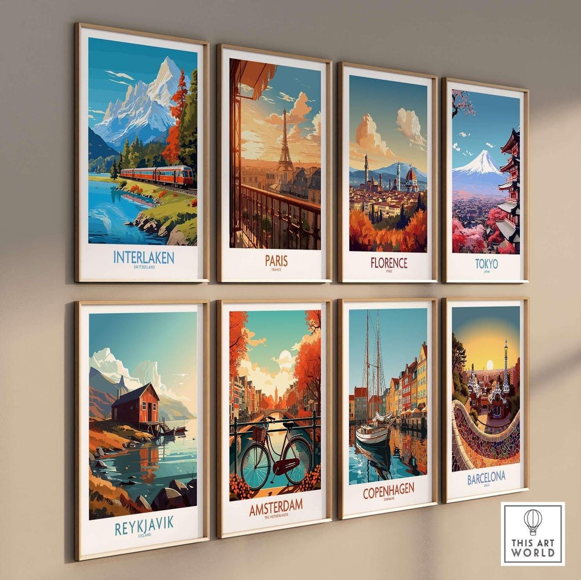 Interlaken Switzerland Red Train Alpine Lake Vintage Travel Poster - Image 3