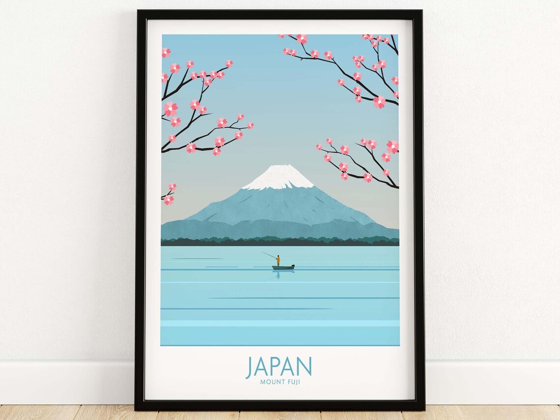 Japan Travel Poster, Mount Fuji and Five Lakes