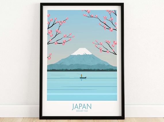 Japan Travel Poster, Mount Fuji and Five Lakes