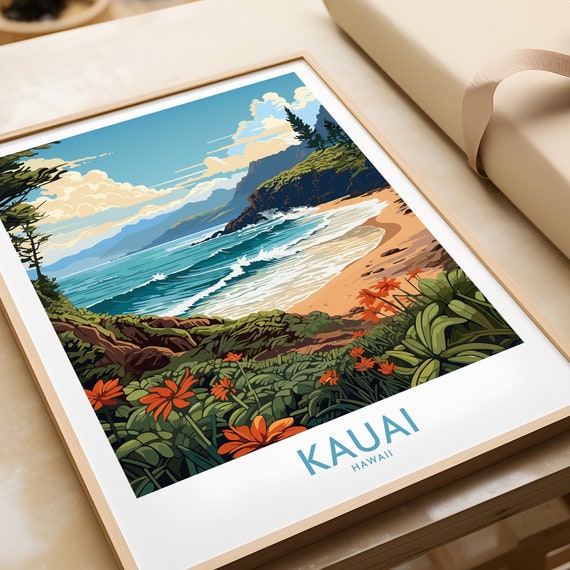 Kauai Travel Poster Wall Art Print Home Dcor Gift Illustration Artwork Hanging Framed Unframed
