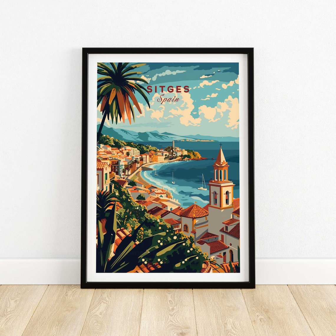 Sitges Wall Art Print Travel Poster Home Decor Artwork Gift Illustration Lover