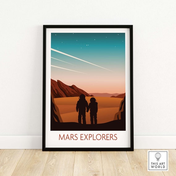Mars Explorers Travel Poster, Space Wall Art
