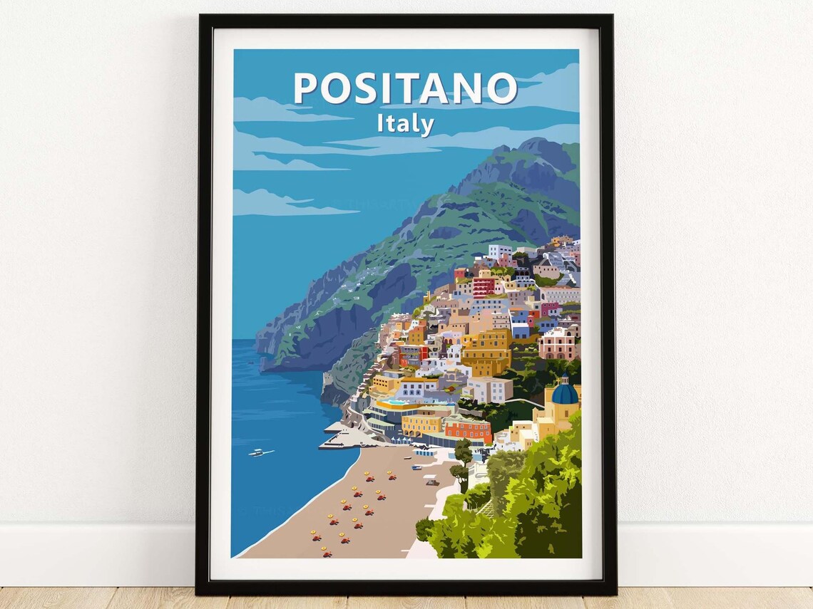 Positano Vintage Travel Poster, Italy Wall Art