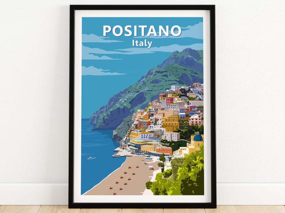 Positano Vintage Travel Poster, Italy Wall Art