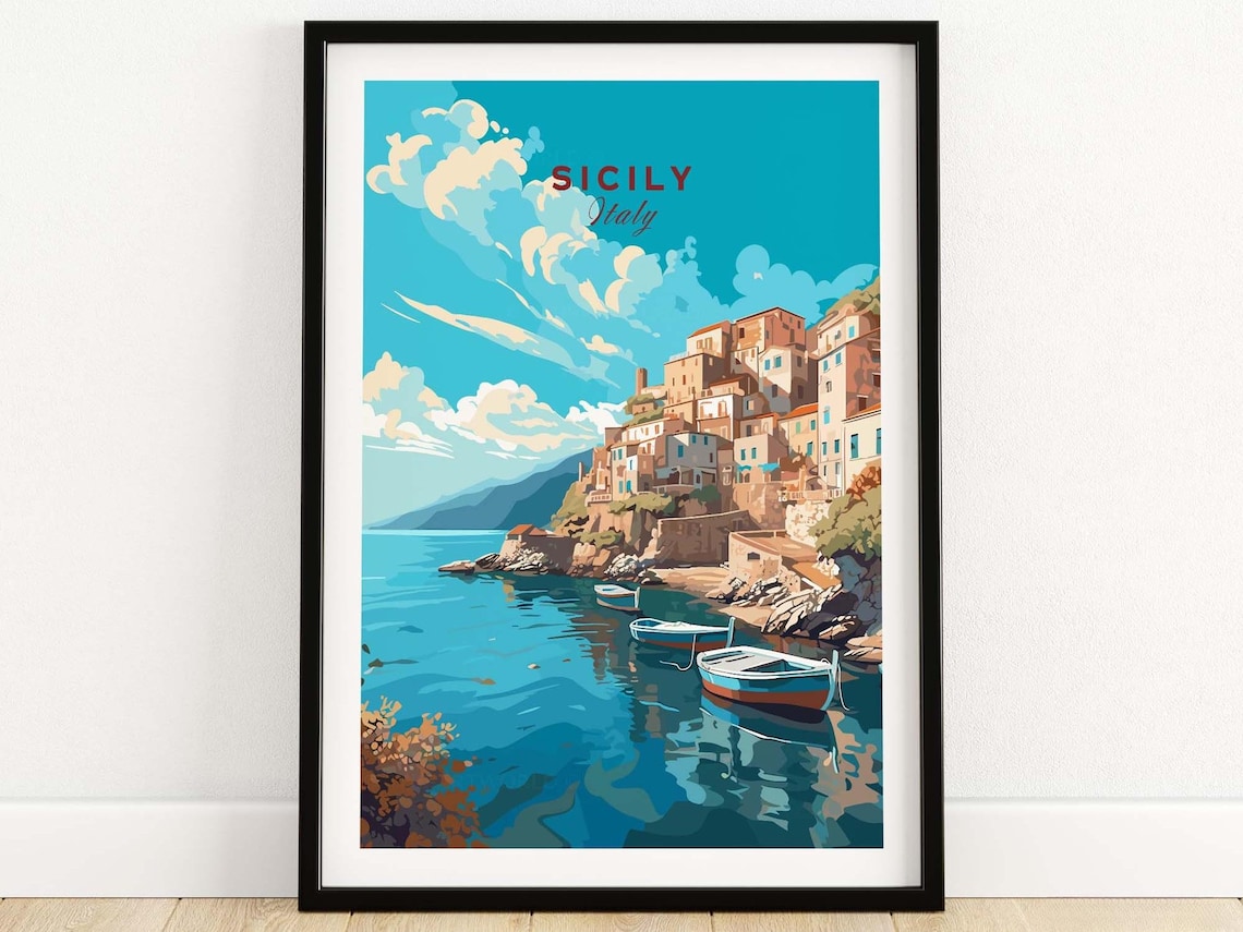 Sicily Travel Poster, Home Decor Illustration