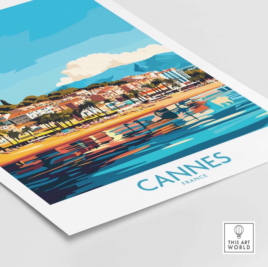 Cannes France Palm Beach Sunset Ocean Reflections Travel Poster - Image 4
