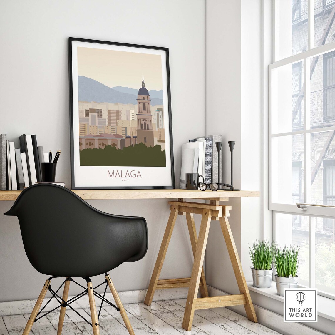 Malaga Spain Andalusian Cathedral Tower City Skyline Travel Poster - Image 4