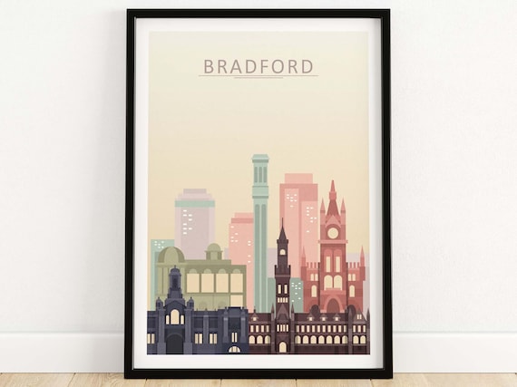 Bradford Skyline Poster, Bradford England Travel Poster