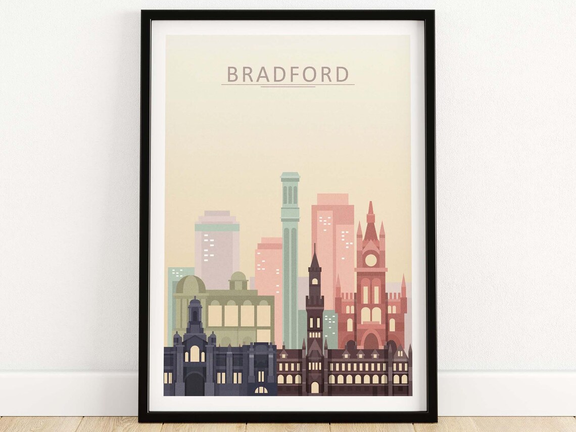 Bradford Skyline Poster, Bradford England Travel Poster