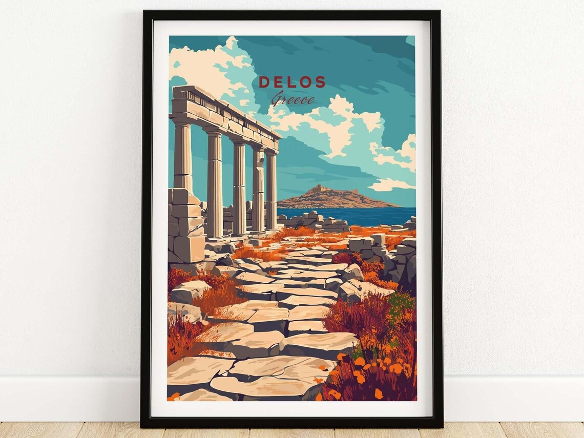 Delos Greece Ancient Temple Ruins Columns Coastal Travel Poster