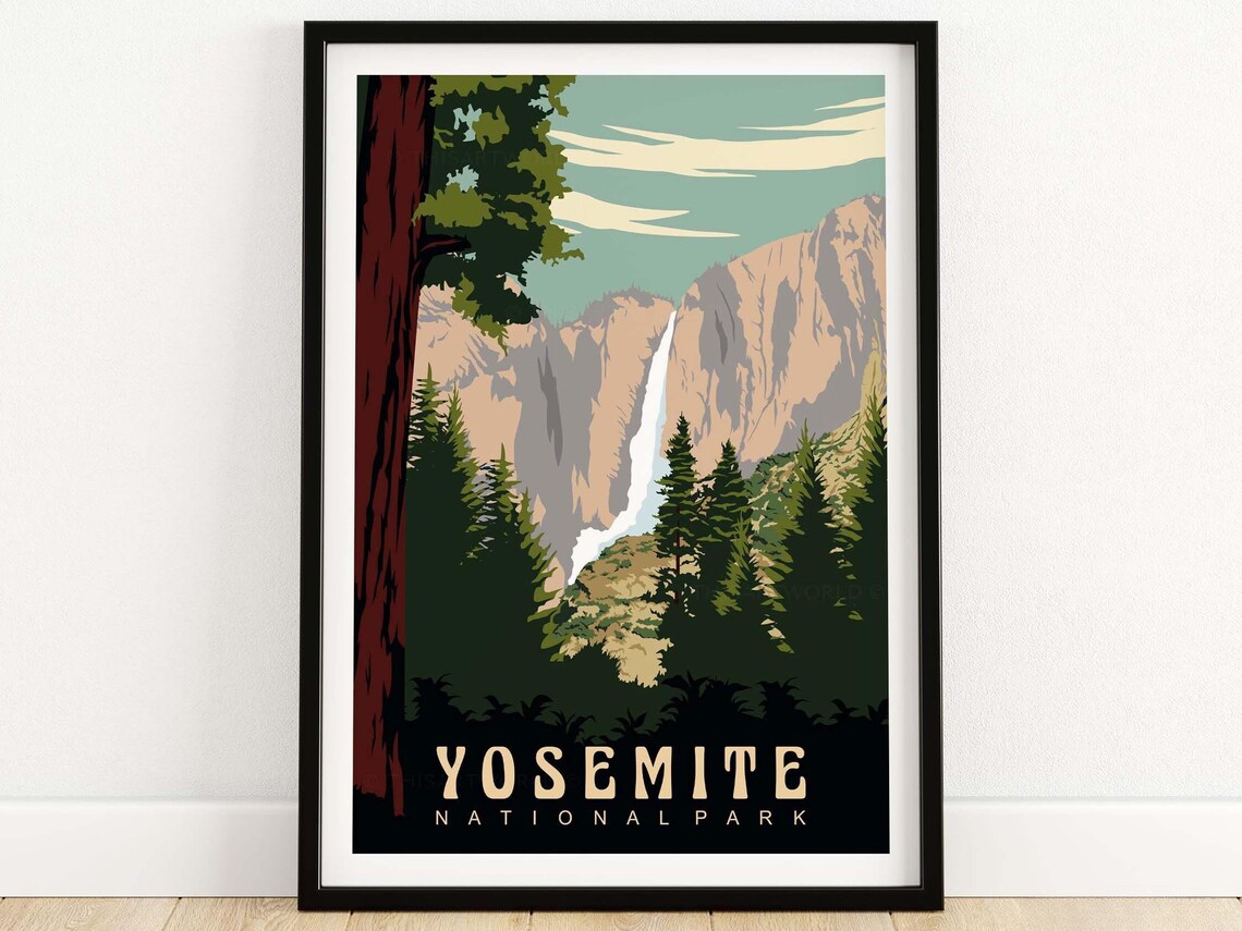 Yosemite Vintage Travel Poster, California Sierra Nevada