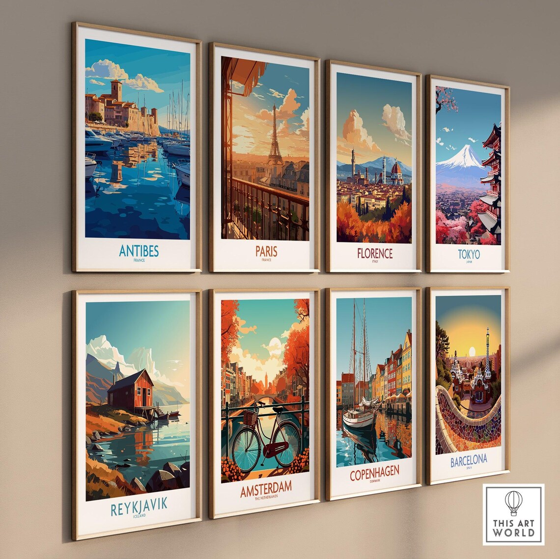 Antibes France Marina Boats Fort Waterfront Golden Travel Poster - Image 3