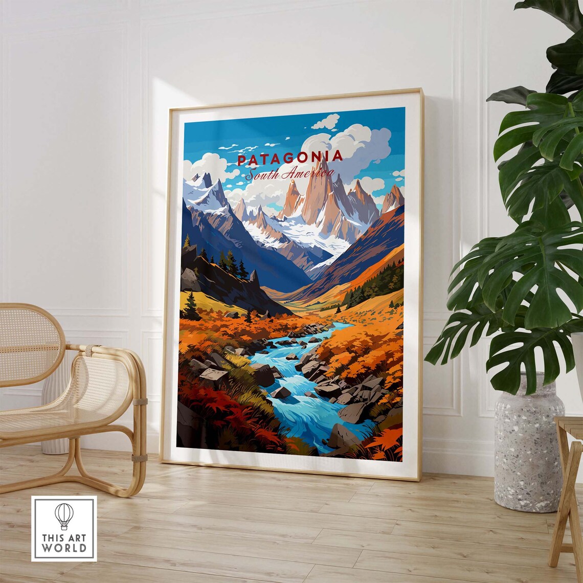 Patagonia South America Granite Peaks River Valley Autumn Poster - Image 2