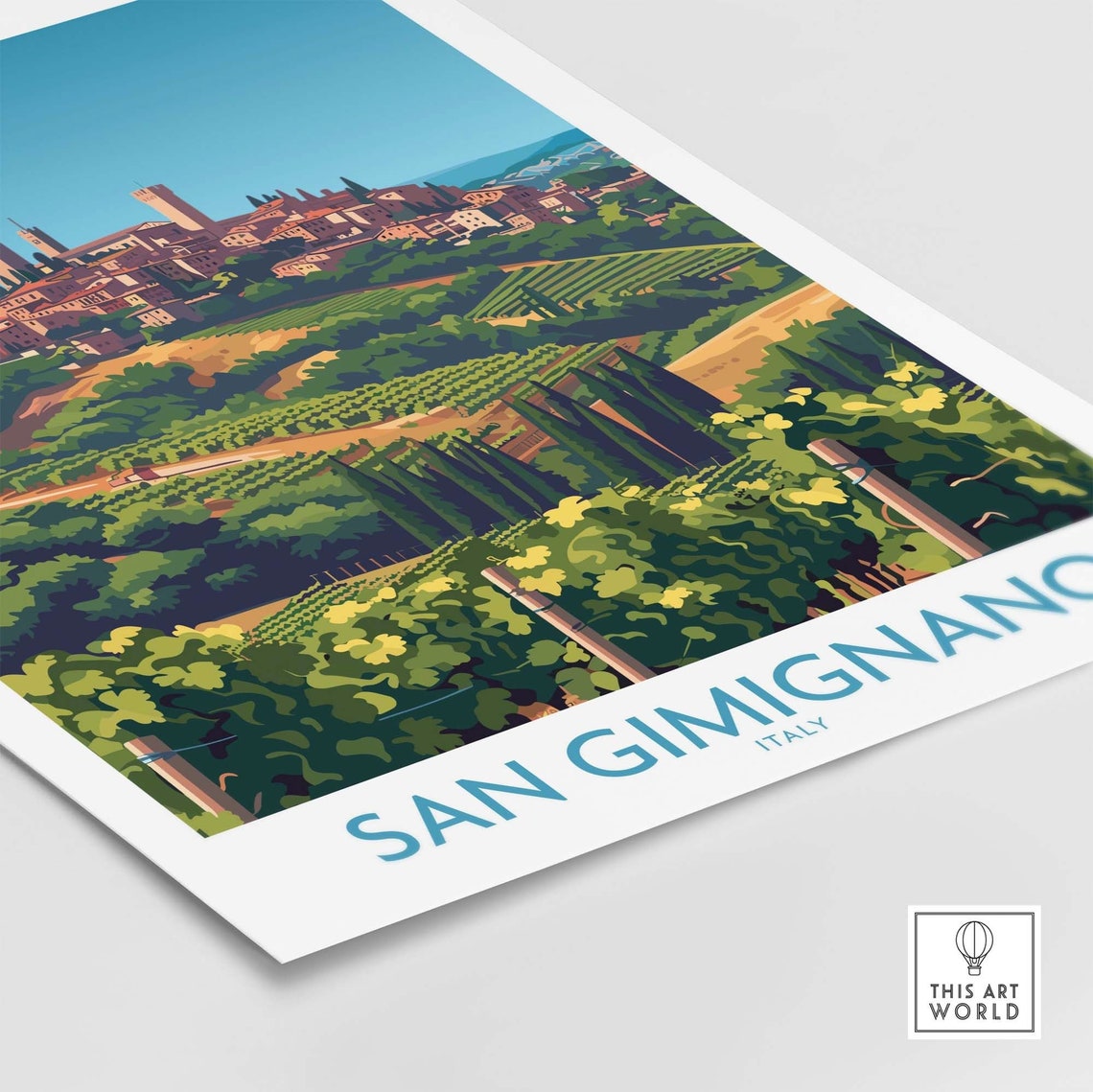 San Gimignano Tuscany Vineyards Rolling Hills Town Towers Poster - Image 4