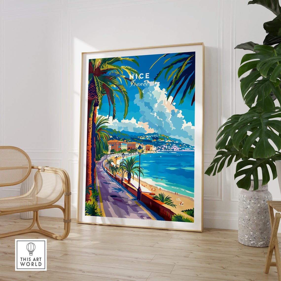 Bright Nice France Promenade Palms Coastline Riviera Walk Poster - Image 3