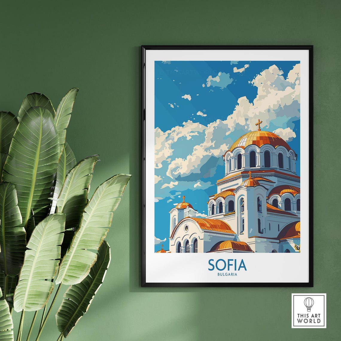 Sunny Sofia Bulgaria Golden Domed Cathedral Retro Skyline Poster - Image 2