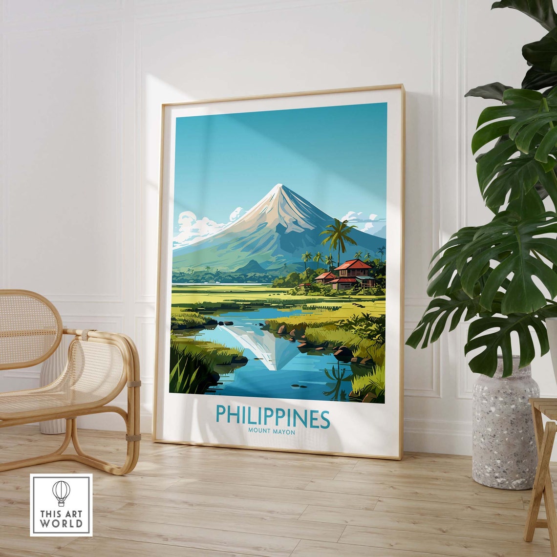 Philippines Mount Mayon Volcano Rice Field Reflection Travel Poster - Image 3