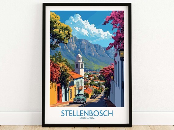 Stellenbosch Vintage Travel Poster, South Africa