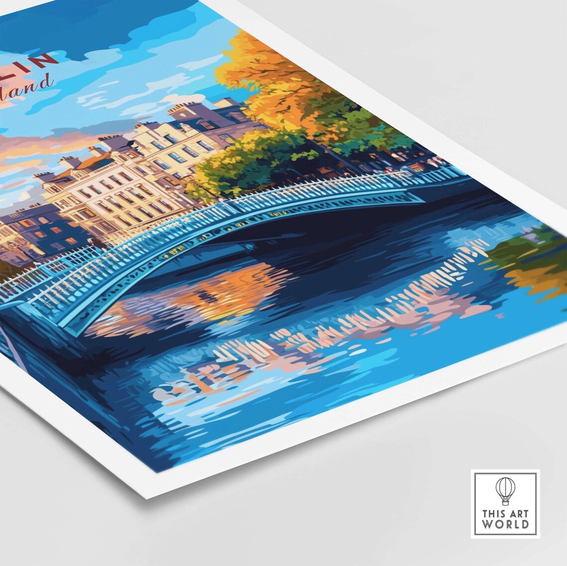 Dublin Ireland Halfpenny Bridge Sunset Vintage Travel Poster - Image 4