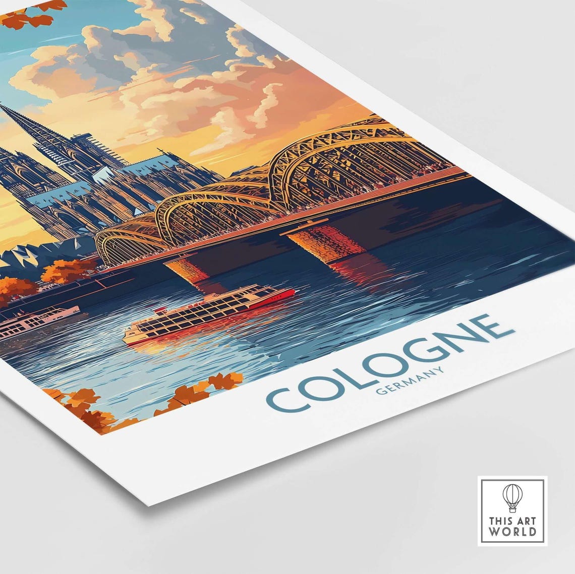 Cologne Germany Gothic Cathedral Bridge Sunset Travel Poster - Image 4