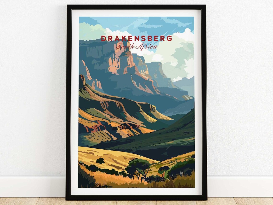 Drakensberg South Africa Layered Cliffs Retro Vintage Travel Poster