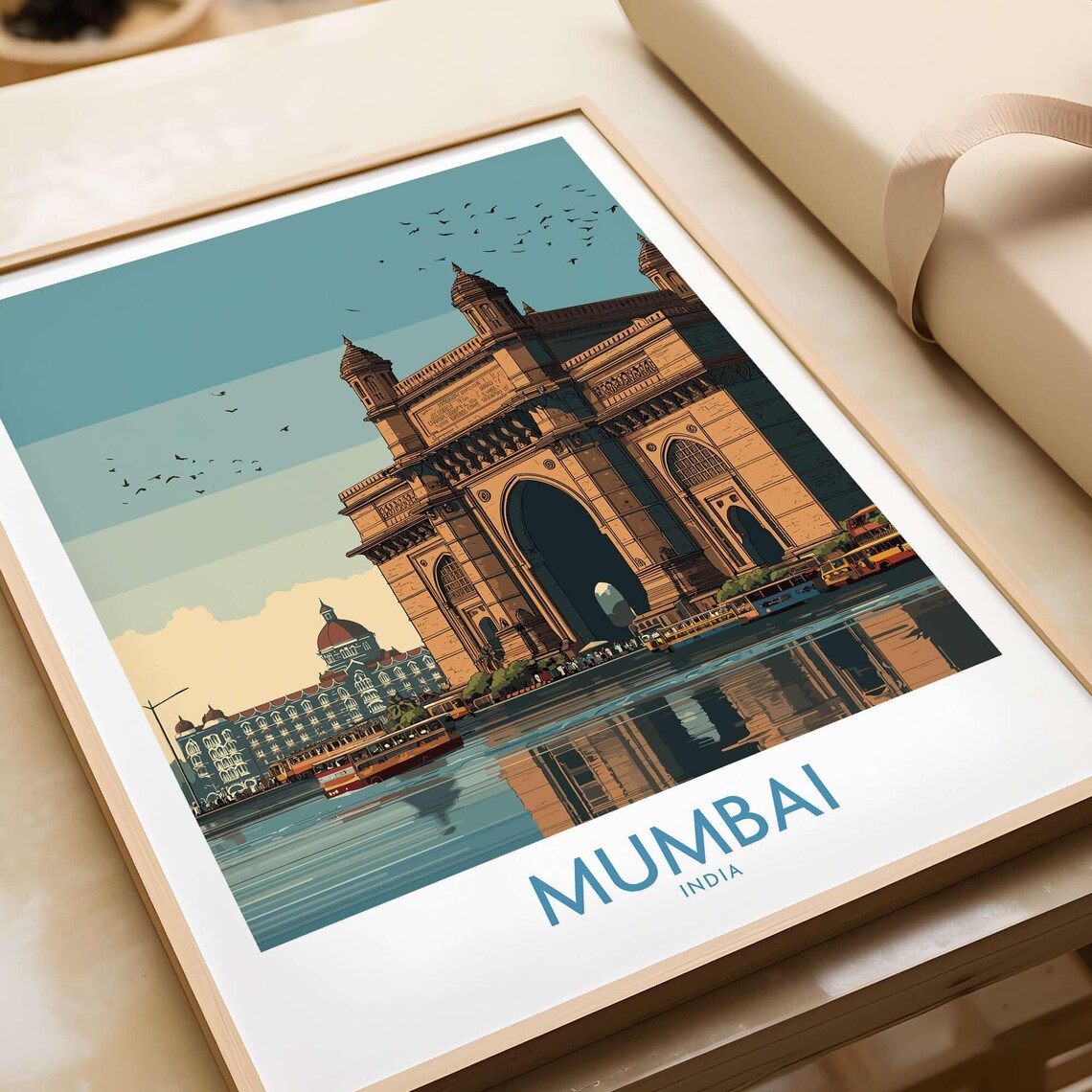 Mumbai India Gateway Of India Taj Palace Vintage Travel Poster