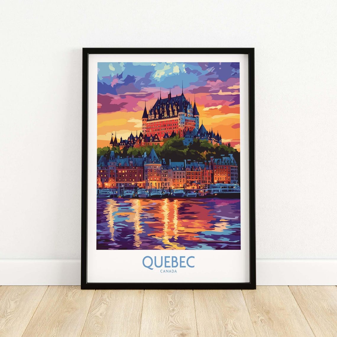 Quebec Canada Chateau Frontenac Sunset Riverfront Travel Poster