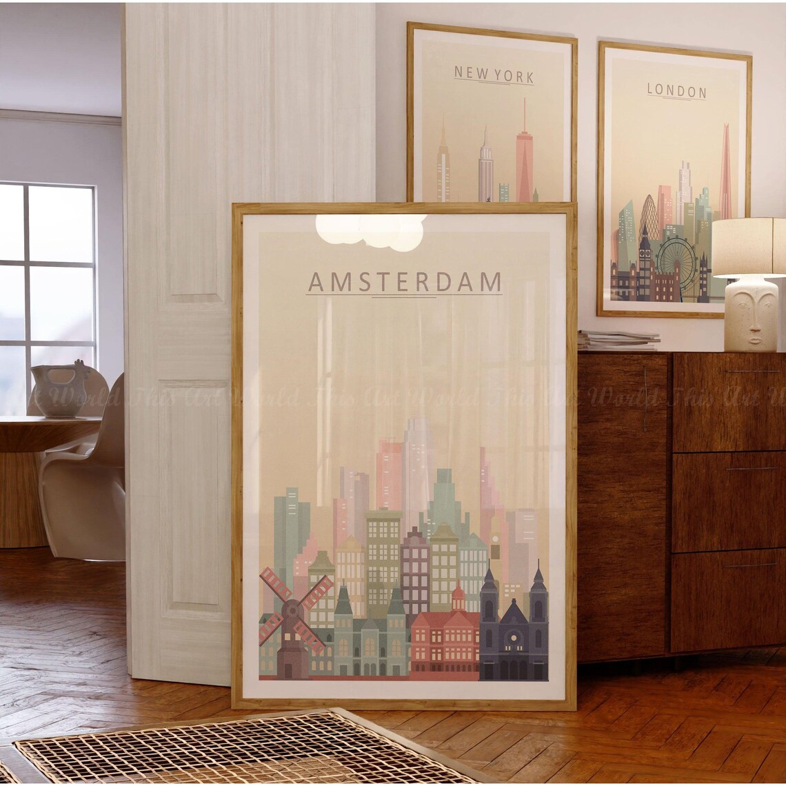 Amsterdam Skyline Travel Poster, Cityscape Decor - Image 3